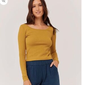 Pact - Women’s Ribbed Crop Long Sleeve Top: Chai / Large